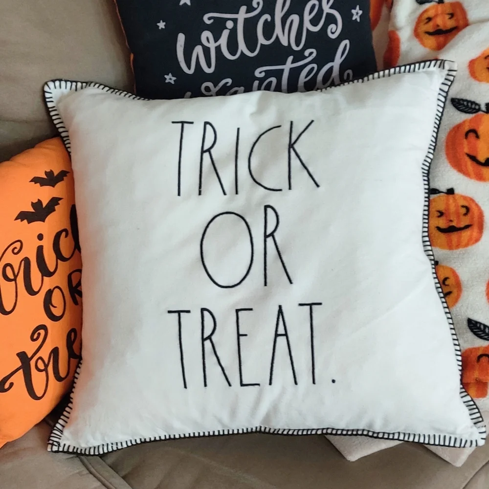 Rae Dunn‎ Halloween Trick or Treat Checkered Duck Feather Large Accent Pillow